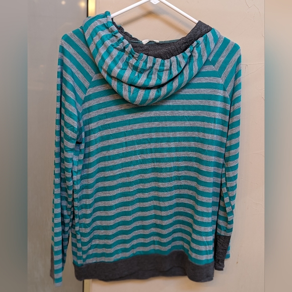 NEW Egs by éloges Green & Gray Two Tone Stripe Zip Accent Hoodie Small - Picture 4 of 10